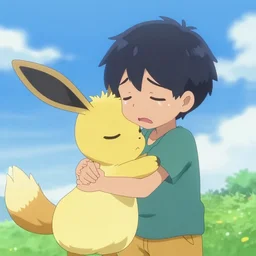Sylveon hugging a crying boy