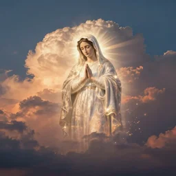 very faint luminescent virgin mary portrait in form of cloud with dramatic sunset cloud