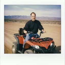 Polaroid of Steve Jobs on a Quad bike