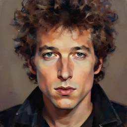 painterly portrait, Bob Dylan, impasto, fantasy, chuck close:7, carl spitzweg:7, cinematic light, full face, symmetrical face