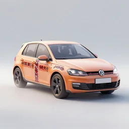 a beautiful artwork illustration, volkswagen golf gti inspired by slavic culture, volumetric fog, godrays, high contrast, high contrast, high contrast, vibrant colors, vivid colors, high saturation, by Greg Rutkowski and Jesper Ejsing and Raymond Swanland, featured on artstation, wide angle, vertical orientation