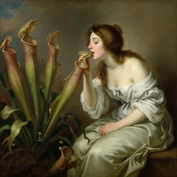 wonderful world of carnivorous plant eating a woman, painted by fragonard