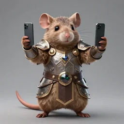 a full body shot of an anthro furry rat wearing a fantasy armor making a selfie, fantasy, artstation, furry art, furaffinity, deviantart, symmetrical, highly detailed, award winning, trending