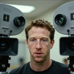a wide angle movie still from the matrix 1 9 9 9 showing mark zuckerberg, close - up face, shot on celluloid with panavision cameras, panavision lenses, 3 5 mm film negative width, anamorphic projection format, critically acclaimed, oscar winning practical effects