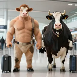part man part dairy cow humanoids mancow mix and cowman mix frank miller alex ross style at the airport