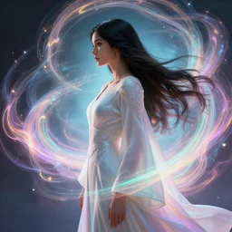 side profile, maya ali mage, gloomhaven, robes, elegant, highly detailed, concept art, smooth, sharp focus, luminescent, colorful swirly magic ripples, pastel colors, by huang guangjian, sachin teng, greg rutkowski, jesper ejsing, ilya kuvshinov, artgerm, mucha