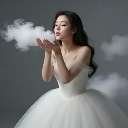 beautiful girl in full gown blowing clouds, beautiful portrait, character concept style trending on artstation concept art detailed octane render cinematic photo - realistic 8 k high detailed
