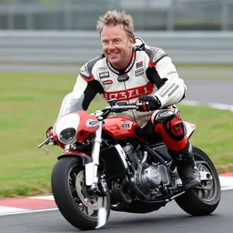 jeremy clarkson riding a motorcycle smiling, hyper realistic, photorealistic