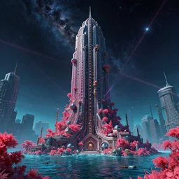 building by denis sarazhin, san andreas water cgsociety extraterrestial universe sea elysian postcyberpunk steampunk poppy otherworldly nightsky laser reclaimed by nature tokyo fisheye liberty city infrared at winter galactic alien darkacademia thermal imaging, archdaily, wallpaper, highly detailed, trending on artstation.