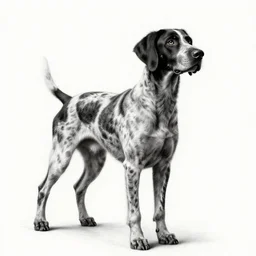 beautiful german short haired pointer black and white drawing, in the style of greg rutkowski, fantasy, amazing detail, epic, intricate, elegant, smooth, sharp focus
