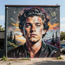 grafitti mural of Tom Holland