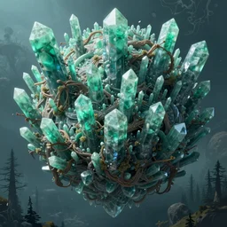 a beautiful highly detailed epic matte painting of an alien planet with crystals made of jade in a desolate forest with teal colors by Jose Daniel Cabrera Pena and Leonid Kozienko and Ruan Jia, concept art