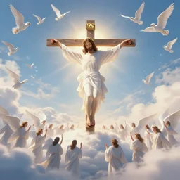 the second coming of jesus christ, the heaven open and thousands of angels sing in the heavenly choir. in the style of jojo's bizarre adventure. highly detailed, full color. 4k trending on artstation, unreal engine