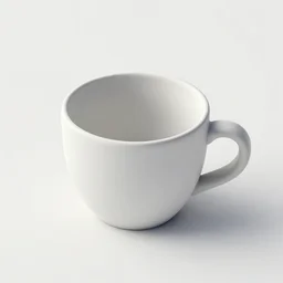 a white coffee cup, clay render, octane render, 4 k, uhd, white background, isometric perspective view, diffuse lighting