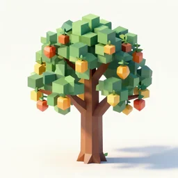 a low poly tree with cubes as fruits