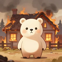 disaster baloo the bear standing in front of burning house looking at camera by croxot