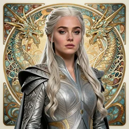beautiful daenerys targaryen ( khaleesi ) portrait, art deco, fantasy, intricate art deco dragon designs, elegant, highly detailed fractals, sharp focus, game of thrones art by artgerm and beeple and greg rutkowski and wlop