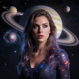 woman portrait made out of galaxies floating in space, saturn, highly detailed, beautiful, realistic, epic comic book art, unreal engine, octane render