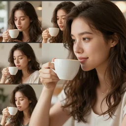 3 6 0 panorama hdr environment map of a sweetheart woman drinking coffee photograph detail focus octane render