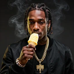portrait of wiz khalifa eating ice cream, black and yellow, smokey, volumetric lighting, detailed, aggressive, unreal engine, octane render, trending on artstation