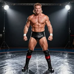 Dr Steve Brule as a hunk wrestler, promotional photo, studio lighting, highly reflective