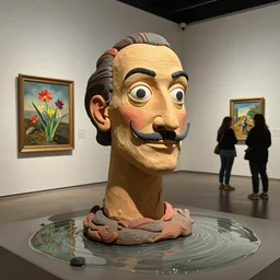 plasticine sculpture stop motion. salvador dali clay models. gallery paintings of flowers. water on floor visitors. room with a small hole in wall. john craxton. high detail. photorealistic