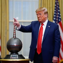 donald trump accidentally clicking nuclear button with oops expression