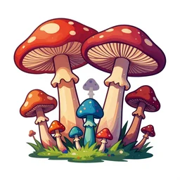 psychedelic mushrooms from the movie tron wide angle shot, white background, vector art, illustration by frank frazetta
