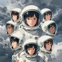 portrait of a girl with astronaut helmets in the style of ghost in the shell, calm, fantasy character portrait, dynamic pose, above view, sunny day, thunder clouds in the sky, artwork by jeremy lipkin and giuseppe dangelico pino and michael garmash and rob rey and greg manchess and huang guangjian and makoto shinkai, very coherent asymmetrical artwork, sharp edges, perfect face, simple form, 1 0 0 mm