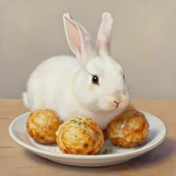oil painting of a rabbit that looks like takoyaki