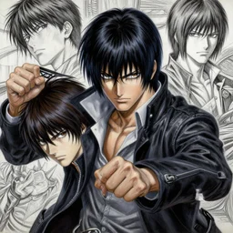 dante from devil may cry portrait yusuke murata and takeshi obata, fighting pose, inspired by death note 2 0 0 3 manga, intricate detail, photorealistic style, intricate detailed oil painting, detailed illustration, oil painting, painterly feeling, sharp high detail, sharp high detail face