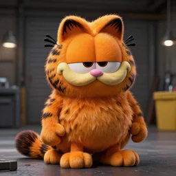 concept art of garfield the cat, ugly, disfigured, ultra realistic by adam hughes sharp unfocused garage lighting