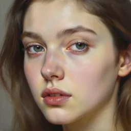 extreme close - up of a beautiful woman's face, morning, highly detailed, ultrarealistic oil painting, vladimir volegov, artstation
