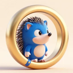 ( ( a cute blue hedgehog looking up at a large ring made of gold in the sky, cover art ) ), large gold ring!, blue fur, gold ring, beautiful green grassland, extremely detailed, fantasy painting, by jean - baptiste monge!!!!