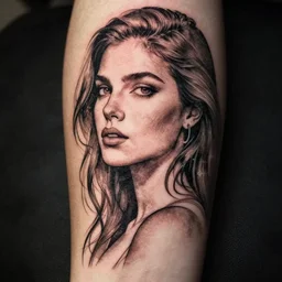 handpoke tattoo of a woman, stick poke, lineart
