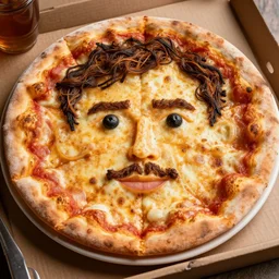 epic professional digital award winning food photo of a pizza shaped like zaz efron's face, artstation, cgsociety, epic, stunning, gorgeous, much wow, much detail