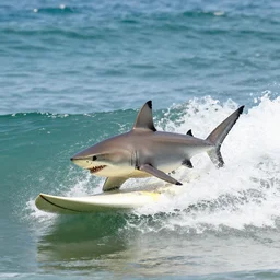 a shark on a surf board