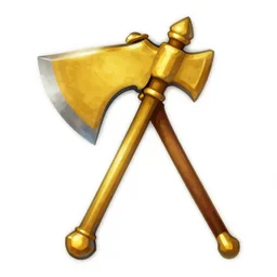 a gold battle axe on a white background, game sprite