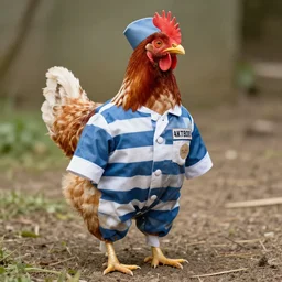 chicken wearing prisoner suit