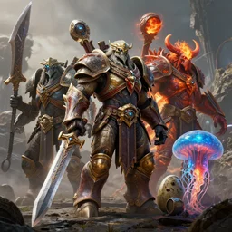 by par olofsson and wayne barlowe, visually stunning, cinematic, ultra realistic, hyper realism, 1 2 k, epic, octane render, unreal engine, vfx, maya, azsharan saber : command of neptulon, murlocula : nether portal, soulfire : howlfiend, nerubian egg : paradox, polymorph : jellyfish