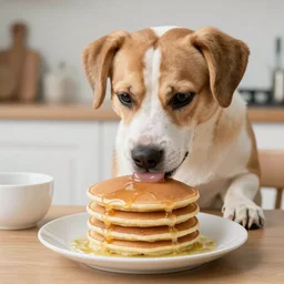dog making pancakes, 8 k, detailed, high quality, realistic