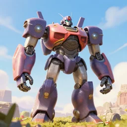 a giant colossal mecha robot in a field Pixar style