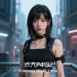 a portrait photo of a beautiful young cyberpunk girl in a futuristic cyberpunk city, very sharp and detailed image, award winning