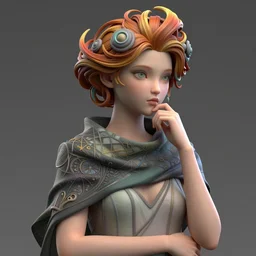 thinking girl in daz 3 d summer scarf hair for genesis 8 female, art nouveau, fantasy, elegant, highly detailed, sharp focus, art by artgerm and wlop