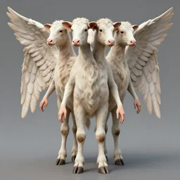 a living being that looks human, except that it has four faces and four wings. its legs were straight, and their feet had hooves like those of a calf, under each of their four wings is human hands