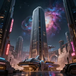 highly detailed city lights and neon signs cinematic scifi render of a 3 d sculpt of'tyrell corporation headquarters'military cyberpunk john harris subway tunnel hoover dam'aircraft carrier tower'megalithic tower structure cyberpunk city, beeple, halo, star wars, ilm, star citizen, halo, mass effect, high tech industrial, artstation unreal, dramatic powerful nebula, 4 k, 8 k, hd