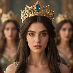 blurred background. close-up portrait of a goddess in crown, by artgerm, Afarin Sajedi and Alena Aenami. unreal engine