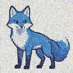 a blue fox, game sprite 32-bits pixel art