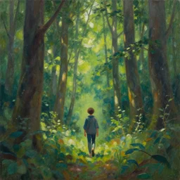 a painting of a person walking through a forest, a storybook illustration by jon coffelt, pixiv contest winner, metaphysical painting, storybook illustration, acrylic art, oil on canvas