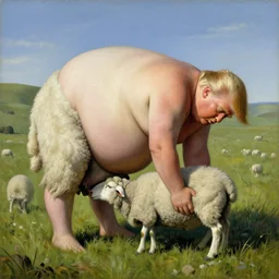 surreal surrealism surrealist painting of fat donald trump milking sheep